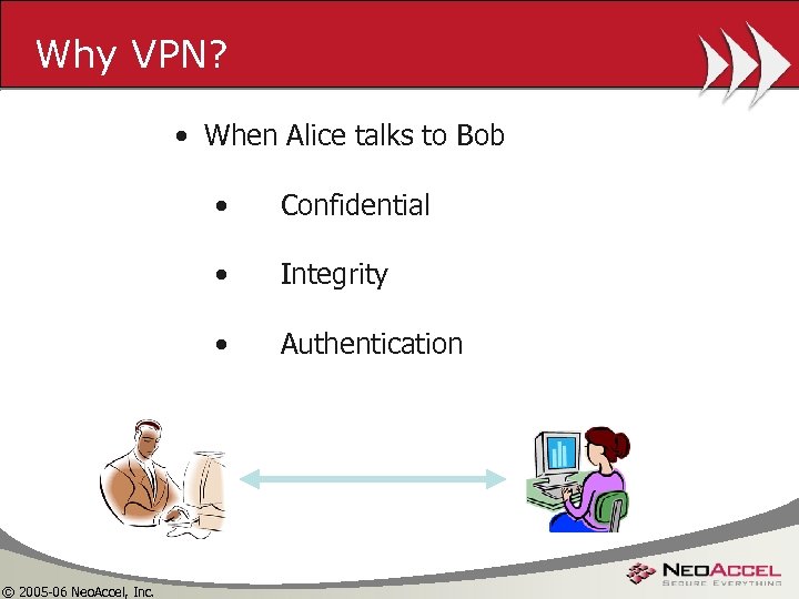 Why VPN? • When Alice talks to Bob • • Integrity • © 2005