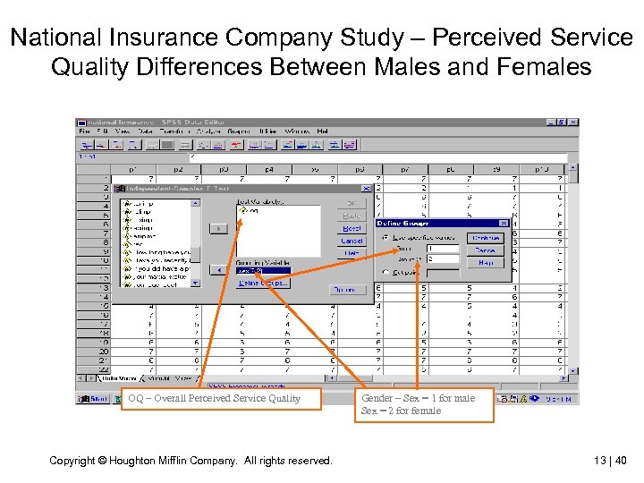 National Insurance Company Study – Perceived Service Quality Differences Between Males and Females OQ