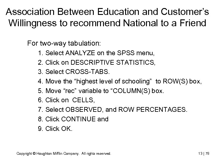 Association Between Education and Customer’s Willingness to recommend National to a Friend For two-way