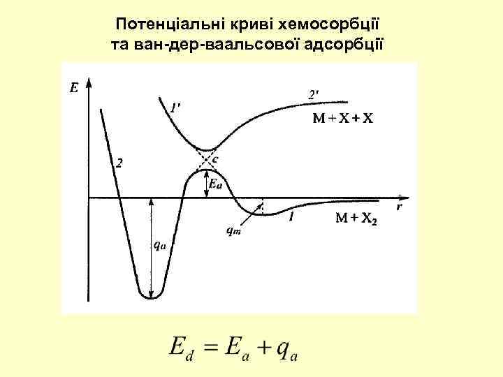 Потенціальні криві хемосорбції та ван-дер-ваальсової адсорбції 