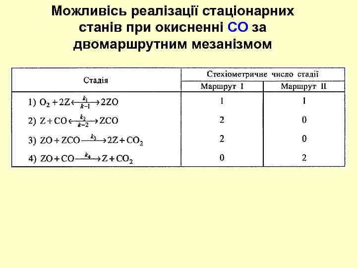 Можливісь реалізації стаціонарних станів при окисненні СО за двомаршрутним мезанізмом 