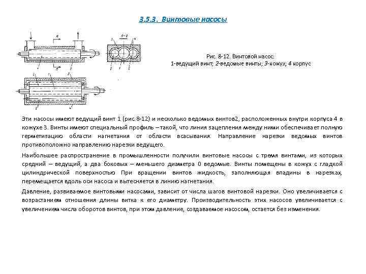 3. 5. 3. Винтовые насосы Рис. 8 12. Винтовой насос: 1 ведущий винт; 2