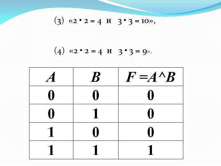 (3) « 2 • 2 = 4 и 3 • 3 = 10» ,