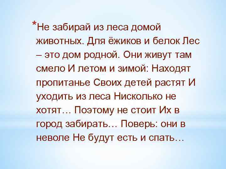 *Не забирай из леса домой животных. Для ёжиков и белок Лес – это дом