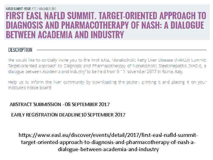 ABSTRACT SUBMISSION - 08 SEPTEMBER 2017 EARLY REGISTRATION DEADLINE 10 SEPTEMBER 2017 https: //www.