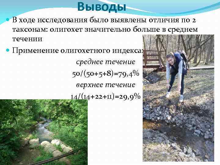 Выводы В ходе исследования было выявлены отличия по 2 таксонам: олигохет значительно больше в