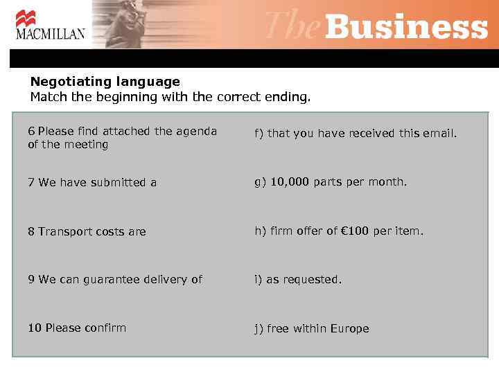 Negotiating language Match the beginning with the correct ending. 6 Please find attached the