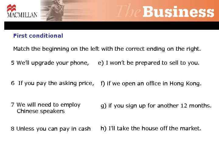 First conditional Match the beginning on the left with the correct ending on the