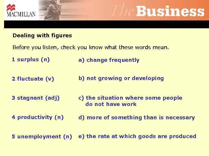 Dealing with figures Before you listen, check you know what these words mean. 1