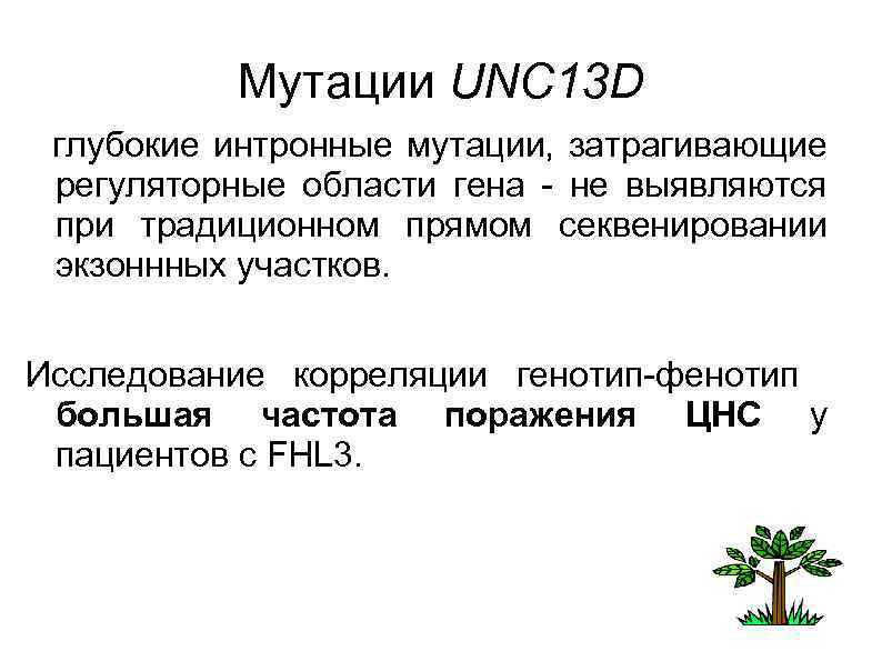 Мутации UNC 13 D глубокие интронные мутации, затрагивающие регуляторные области гена - не выявляются