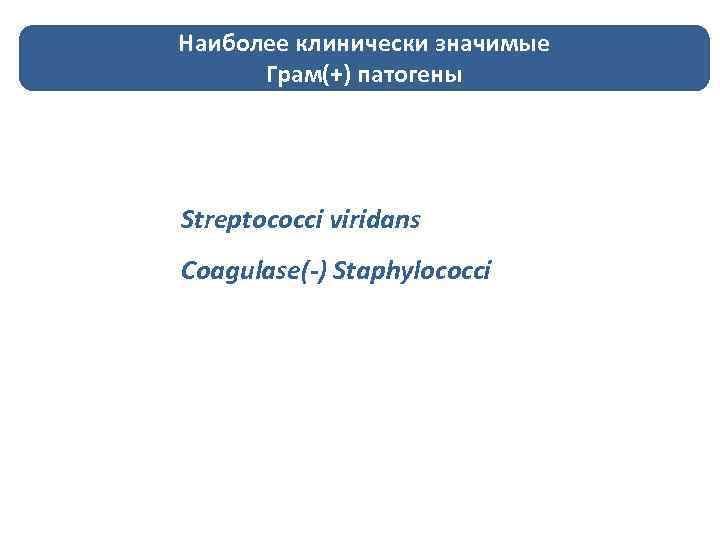 Наиболее клинически значимые Грам(+) патогены Streptococci viridans Coagulase(-) Staphylococci 