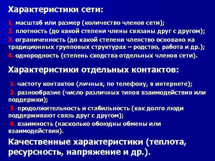 Характеристика сети