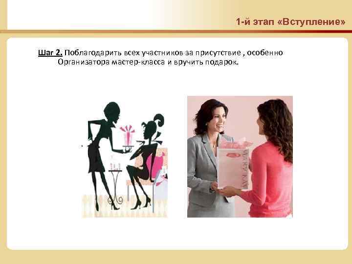 1 -й этап «Вступление» Шаг 2. Поблагодарить всех участников за присутствие , особенно Организатора