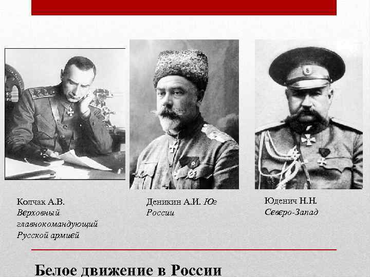 Колчак А. В. Верховный главнокомандующий Русской армией Деникин А. И. Юг России Белое движение