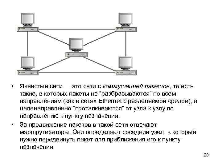  • Ячеистые сети — это сети с коммутацией пакетов, то есть такие, в