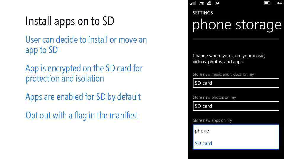Install apps on to SD User can decide to install or move an app