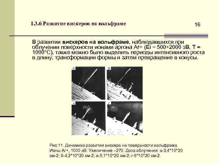1. 3. 6 Развитие вискеров на вольфраме 16 В развитии вискеров на вольфраме, наблюдавшихся