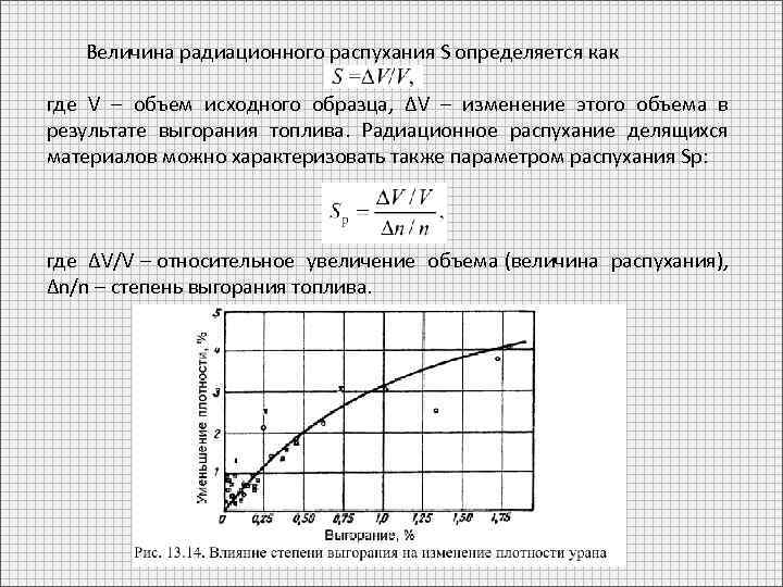 Величина радиационного распухания S определяется как где V – объем исходного образца, ∆V –