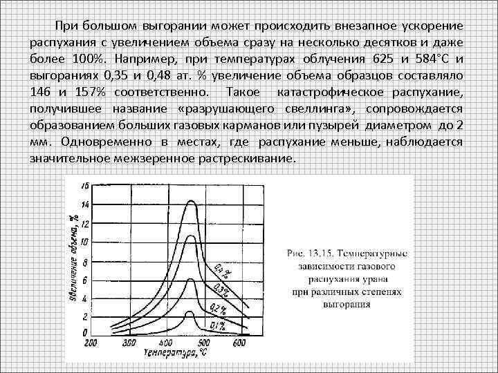 При большом выгорании может происходить внезапное ускорение распухания с увеличением объема сразу на несколько