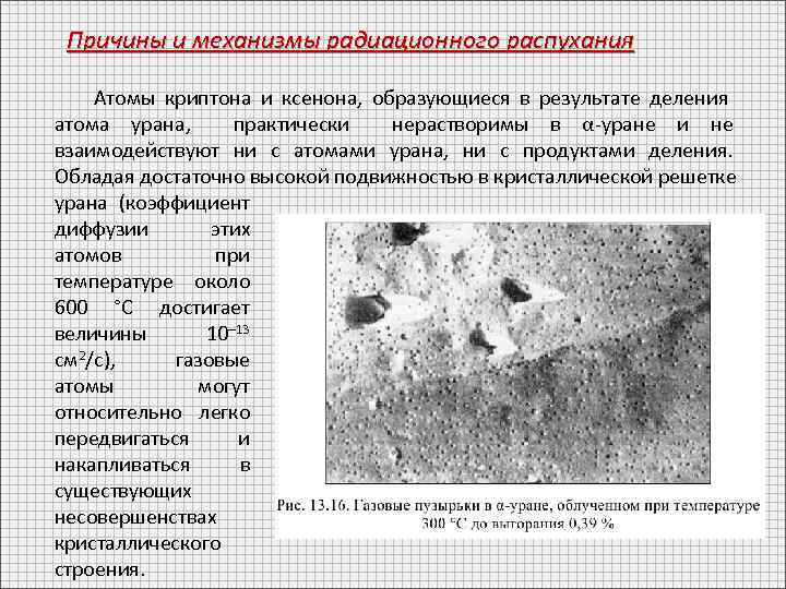 Причины и механизмы радиационного распухания Атомы криптона и ксенона, образующиеся в результате деления атома