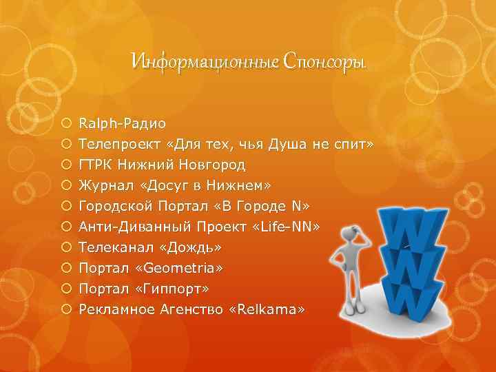 Информационные Спонсоры Ralph-Радио Телепроект «Для тех, чья Душа не спит» ГТРК Нижний Новгород Журнал