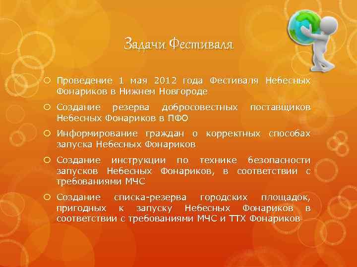 Задачи Фестиваля Проведение 1 мая 2012 года Фестиваля Небесных Фонариков в Нижнем Новгороде Создание