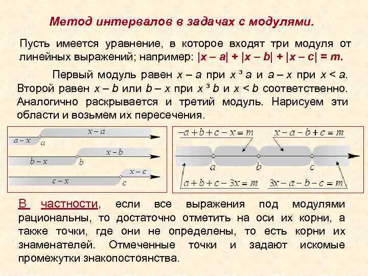 Метод интервалов в задачах с модулями. Пусть имеется уравнение, в которое входят три модуля