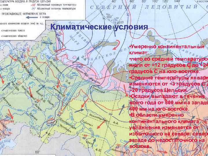 Климатические условия • Умеренно континентальный климат. • лето со средней температурой июля от +12