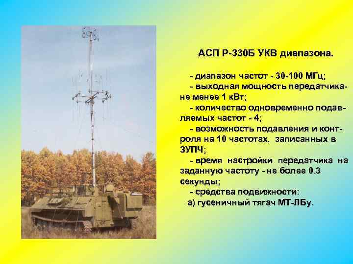АСП Р-330 Б УКВ диапазона. - диапазон частот - 30 -100 МГц; - выходная