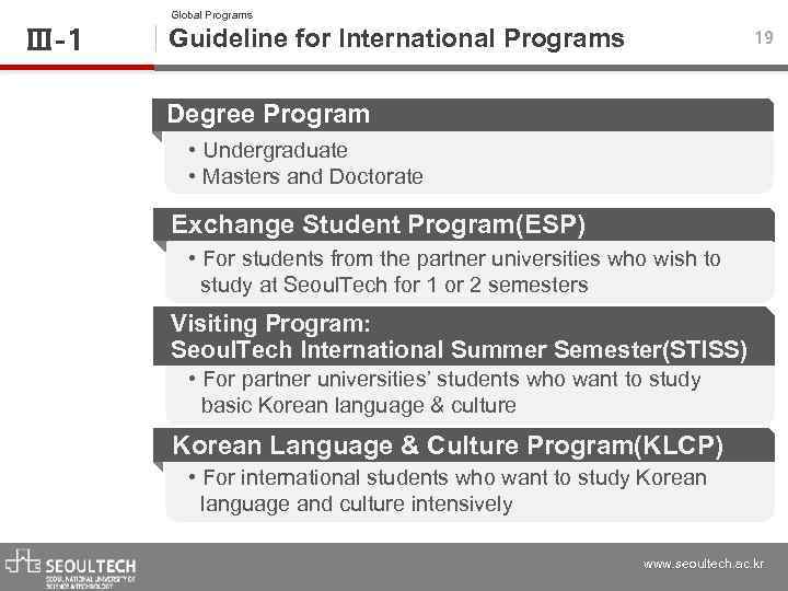 Ⅲ-1 Global Programs Guideline for International Programs 19 Degree Program • Undergraduate • Masters