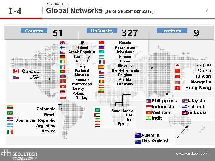 About Seoul. Tech Ⅰ -4 Global Networks (as of September 2017) Country 51 Canada