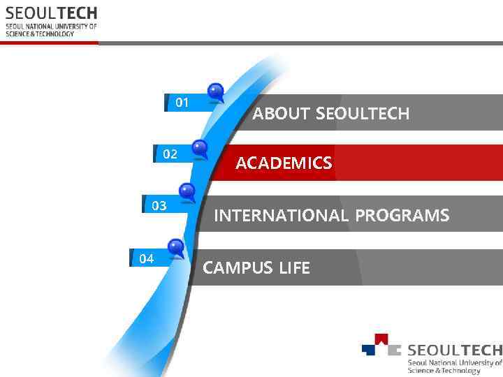 01 02 03 04 ABOUT SEOULTECH ACADEMICS INTERNATIONAL PROGRAMS CAMPUS LIFE 