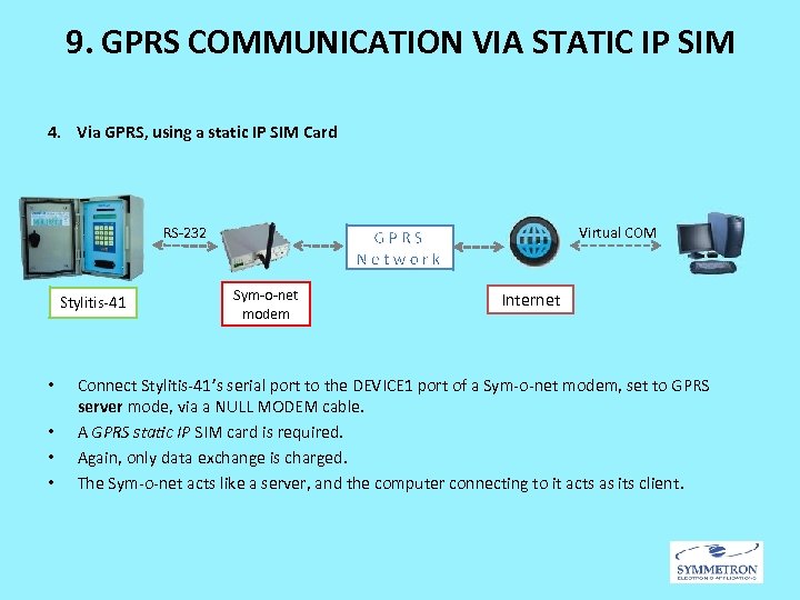 9. GPRS COMMUNICATION VIA STATIC IP SIM 4. Via GPRS, using a static IP