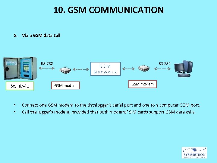 10. GSM COMMUNICATION 5. Via a GSM data call RS-232 Stylitis-41 • • RS-232