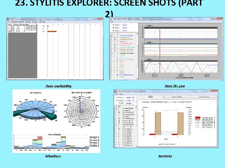 23. STYLITIS EXPLORER: SCREEN SHOTS (PART 2) Data availability Wind. Rose Data file plot