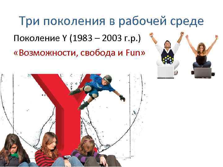 Три поколения в рабочей среде Поколение Y (1983 – 2003 г. р. ) «Возможности,