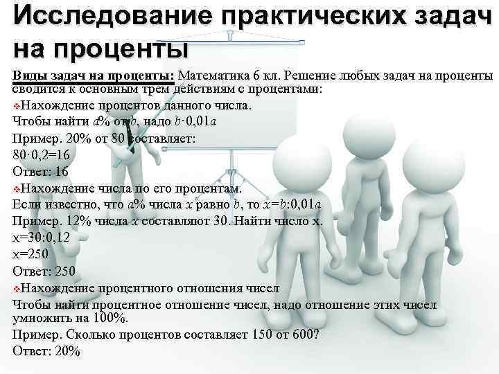Исследование практических задач на проценты Виды задач на проценты: Математика 6 кл. Решение любых