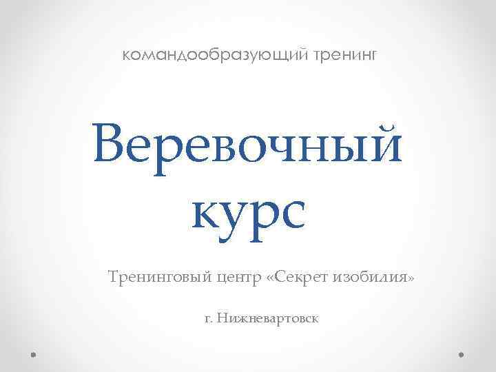 командообразующий тренинг Веревочный курс Тренинговый центр «Секрет изобилия» г. Нижневартовск 