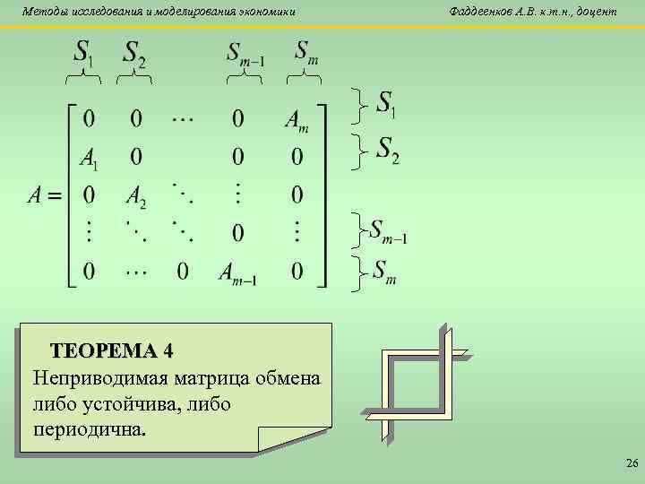 Методы исследования и моделирования экономики Фаддеенков А. В. к. т. н. , доцент ТЕОРЕМА