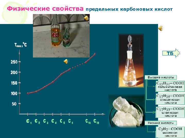 Физические свойства предельных карбоновых кислот Физические свойства карбоновых кислот ТБ 