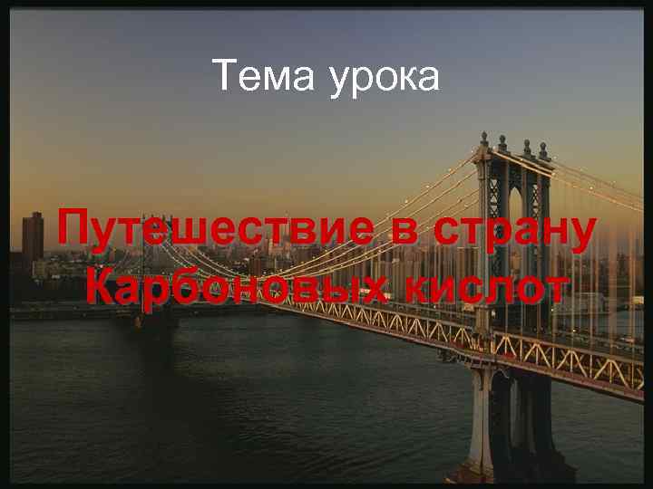 Тема урока Путешествие в страну Карбоновых кислот 