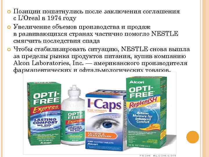  Позиции пошатнулись после заключения соглашения с L’Oreal в 1974 году Увеличение объемов производства