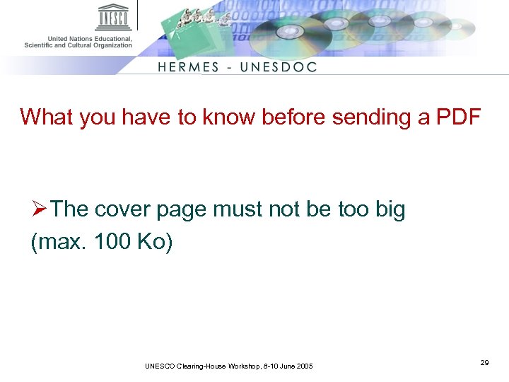 What you have to know before sending a PDF Ø The cover page must