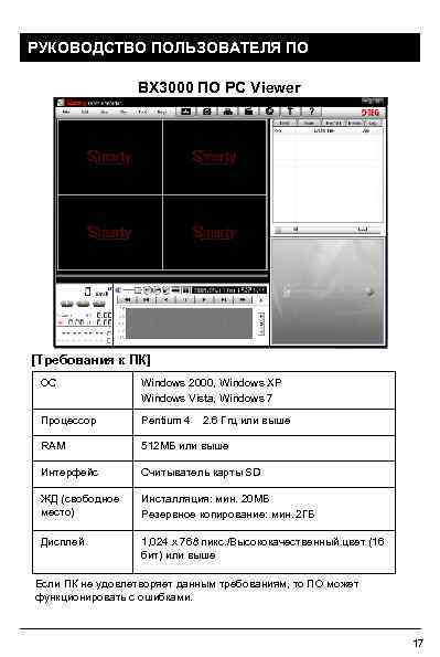 РУКОВОДСТВО ПОЛЬЗОВАТЕЛЯ ПО BX 3000 ПО PC Viewer [Требования к ПК] ОС Windows 2000,