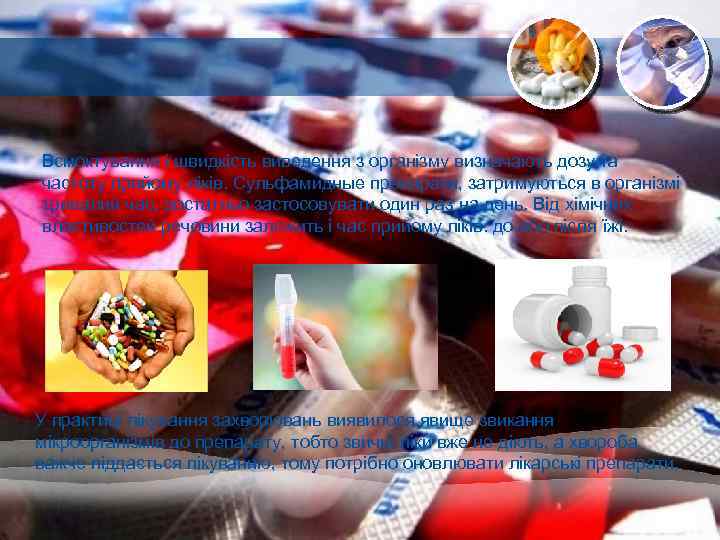 Всмоктування і швидкість виведення з організму визначають дозу та частоту прийому ліків. Сульфамидные препарати,