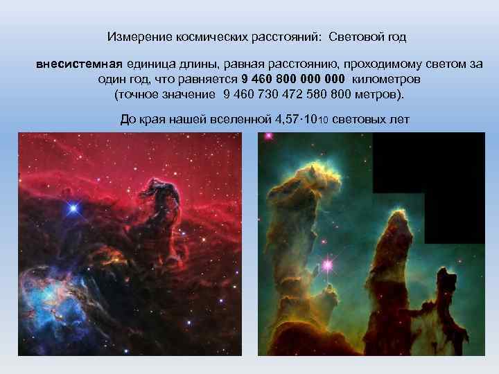 Измерение космических расстояний: Световой год внесистемная единица длины, равная расстоянию, проходимому светом за один