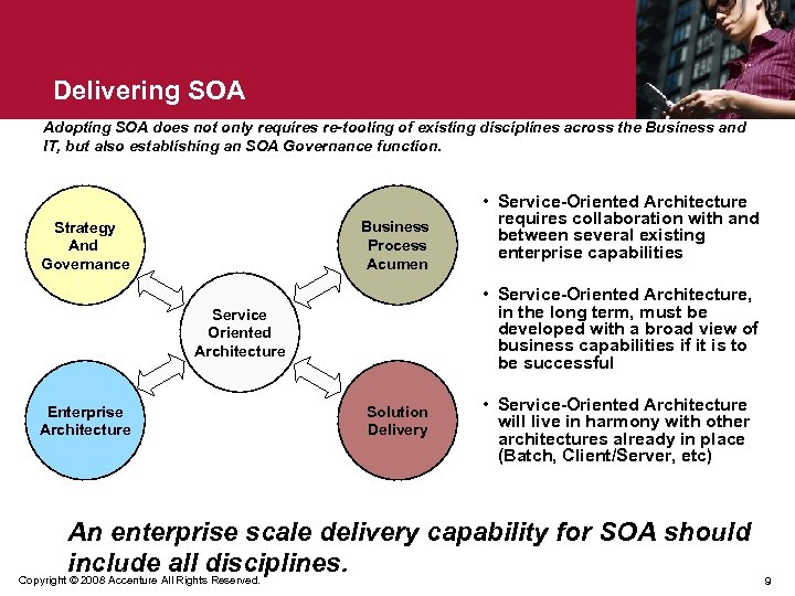 Delivering SOA Adopting SOA does not only requires re-tooling of existing disciplines across the