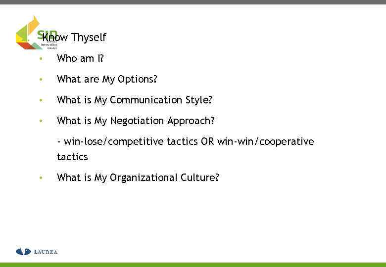 2. Know Thyself • Who am I? • What are My Options? • What