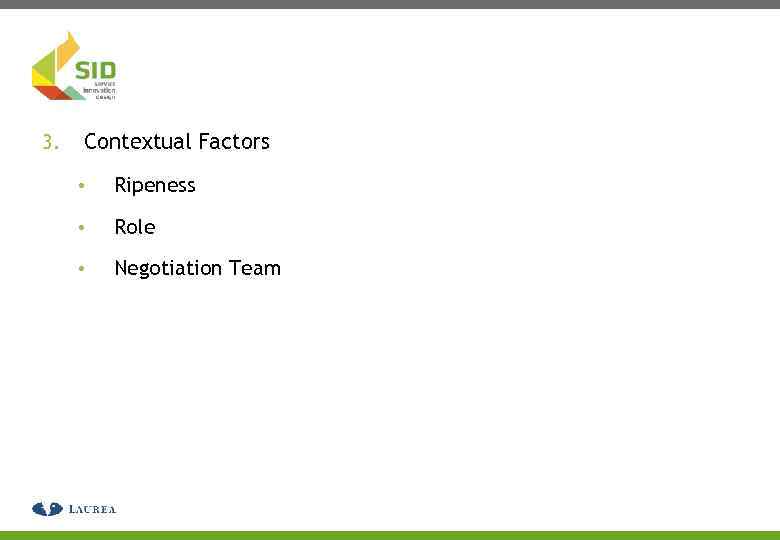 3. Contextual Factors • Ripeness • Role • Negotiation Team 