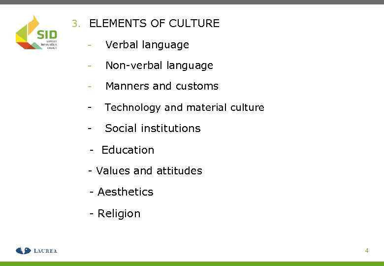 3. ELEMENTS OF CULTURE - Verbal language - Non-verbal language - Manners and customs